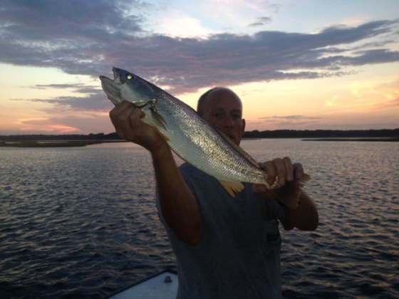 Ed Teise shows one of the weakfish he caught today.